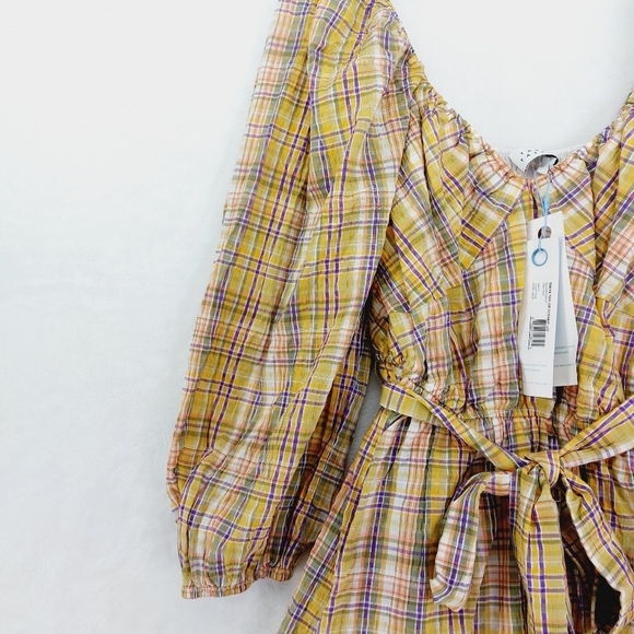 New Tanya Taylor Women's Yellow Xena Plaid Tie-Waist Long Sleeve Dress P5164 - Picture 5 of 10